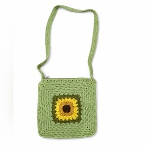 Earthbound trading company Sunflower Crochet Crossbody Bag in Green